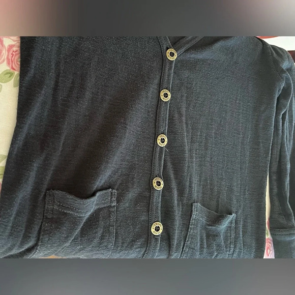 Chaps Size Medium 100% Cotton Button Up Black V Neck Long Sleeve Preppy Cardigan - Picture 2 of 10